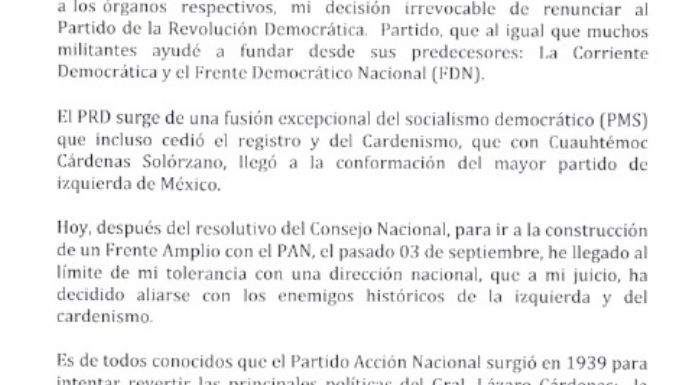 Leonel Godoy y los motivos de su renuncia al PRD: el partido se alió "con enemigos de la izquierda y del cardenismo"