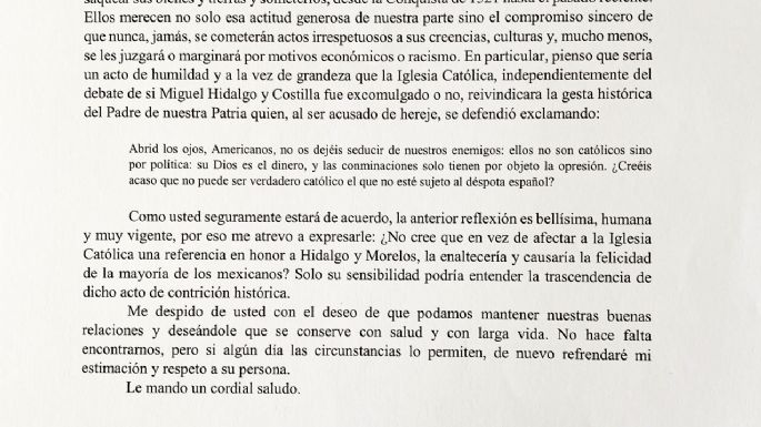 En carta, AMLO insiste al Papa que la iglesia Católica se disculpe por la conquista
