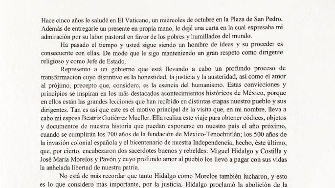 En carta, AMLO insiste al Papa que la iglesia Católica se disculpe por la conquista
