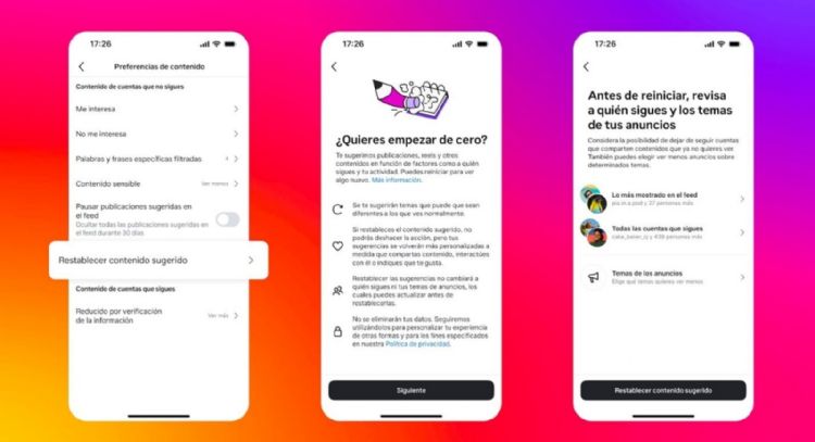 Instagram prueba una función que permite restablecer las recomendaciones de contenido