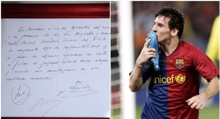 En esta cantidad se subastó la servilleta que fue el primer contrato de Messi con el Barcelona