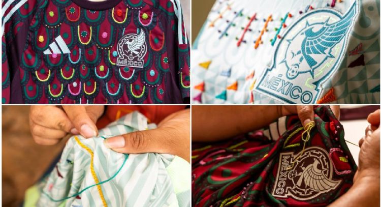 Artesanas indígenas de Puebla realizan bordado en la playera de la Selección Mexicana