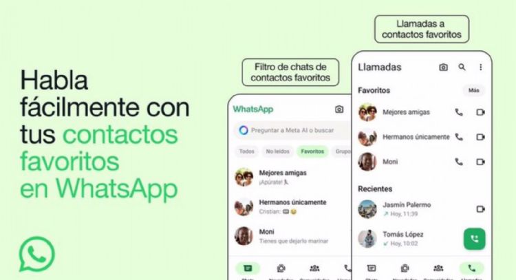 WhatsApp permite añadir a personas y grupos a una lista de favoritos para acceder a chats y llamadas