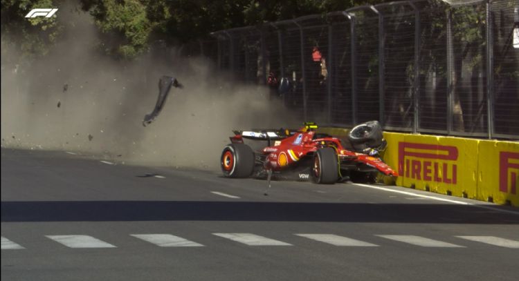 GP de Azerbaiyán: Carlos Sainz choca a "Checo" Pérez (Video)