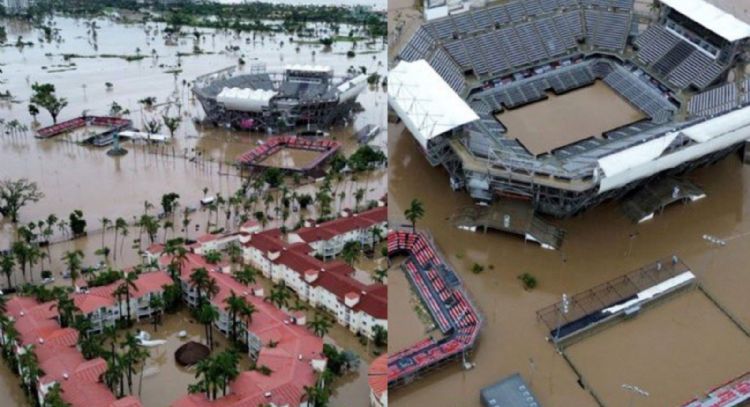 Huracán John provoca inundación en la Arena GNP de Acapulco, sede del Abierto Mexicano de Tenis