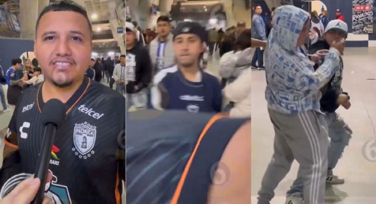 Fan de Rayados golpea a aficionado de Pachuca en plena entrevista (Video)