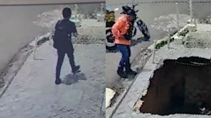 Se abre mega socavón a plena luz del día y “traga” a un estudiante (VIDEO)