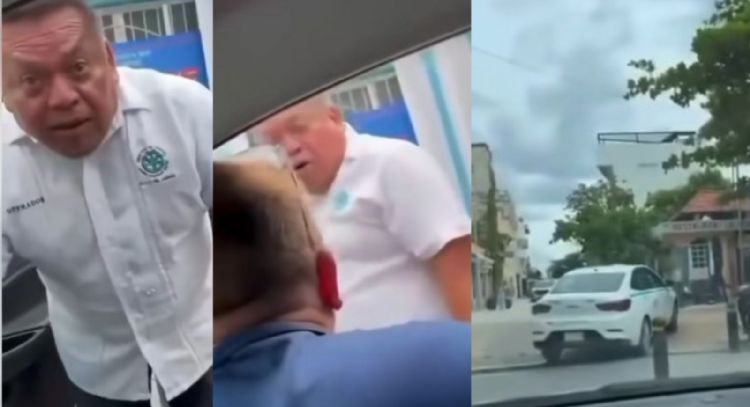 Turista extranjero interviene en pelea entre taxistas y chofer de app en Playa del Carmen