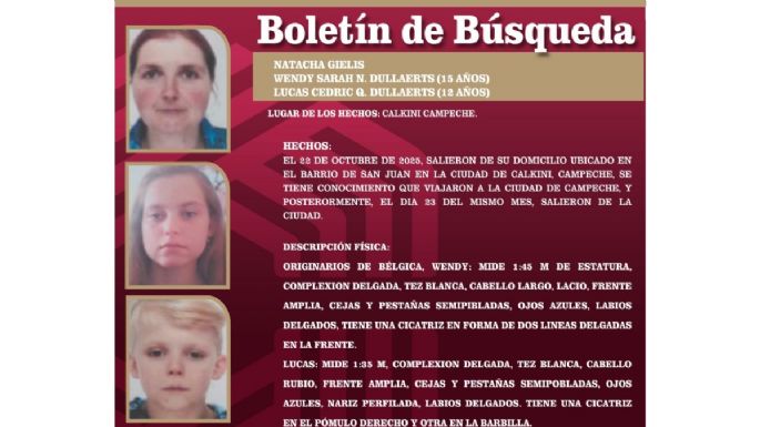 Natacha y sus hijos Wendy y Lucas, originarios de Bélgica, desaparecieron en Campeche