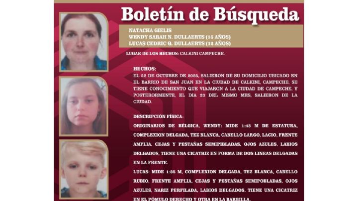 Natacha y sus hijos Wendy y Lucas, originarios de Bélgica, desaparecieron en Campeche