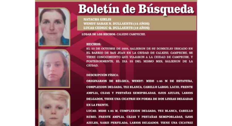 Natacha y sus hijos Wendy y Lucas, originarios de Bélgica, desaparecieron en Campeche