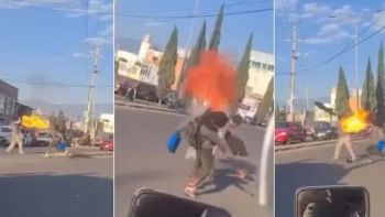 Pelea entre limpiaparabrisas y tragafuegos paraliza crucero en Chalco (Video)