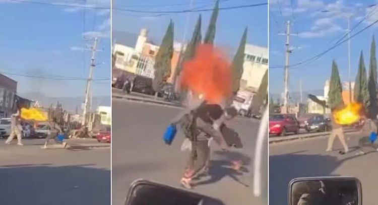 Pelea entre limpiaparabrisas y tragafuegos paraliza crucero en Chalco (Video)