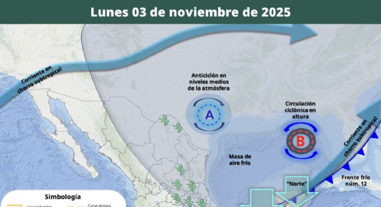 Frente frío 12 y masa de aire polar pegarán con heladas, lluvias y vientos fuertes de lunes a jueves