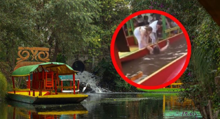 Turista extranjera cae a canal en trajinera de Xochimilco y logran rescatarla a tiempo