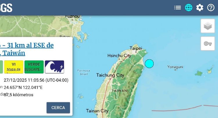 Terremoto de magnitud 7.0 sacude el noreste de Taiwán