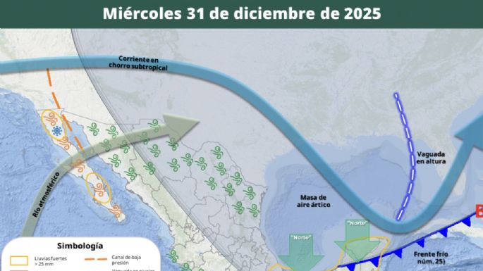 Masa de aire ártico del frente frío 25 congelará el fin de año; así lloverá de lunes a jueves
