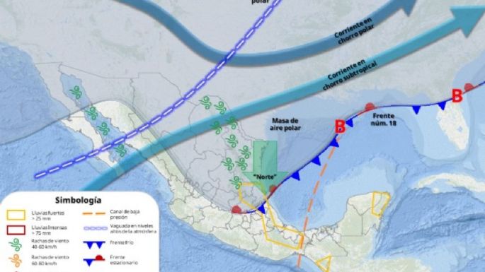 Masa de aire polar reforzará al frente frío 18 y cubrirá al país; así lloverá entre viernes y lunes