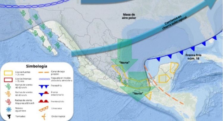 Masa de aire polar reforzará al frente frío 18 y cubrirá al país; así lloverá entre viernes y lunes