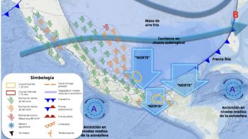 Así impactará la masa de aire frío del frente 36 entre lunes y jueves con lluvias y vientos fuertes