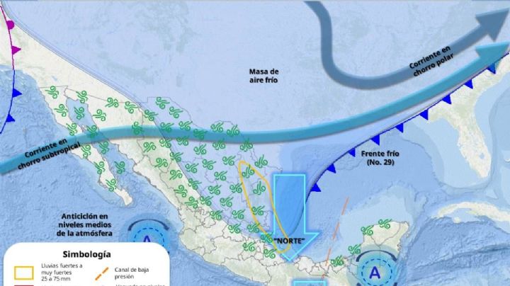 Frente frío 31 y su masa de aire frío provocarán lluvias fuertes el miércoles en estas entidades