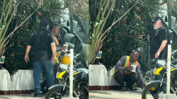 Captan en VIDEO a extranjero que corre a un obrero por comer en la banqueta en Mazatlán