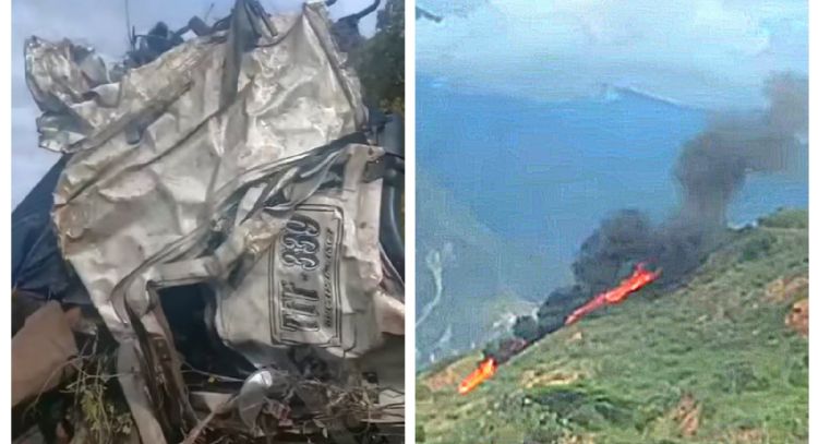 Camión cisterna se incendia tras caer a un barranco de 150 metros; el chofer murió (Video)