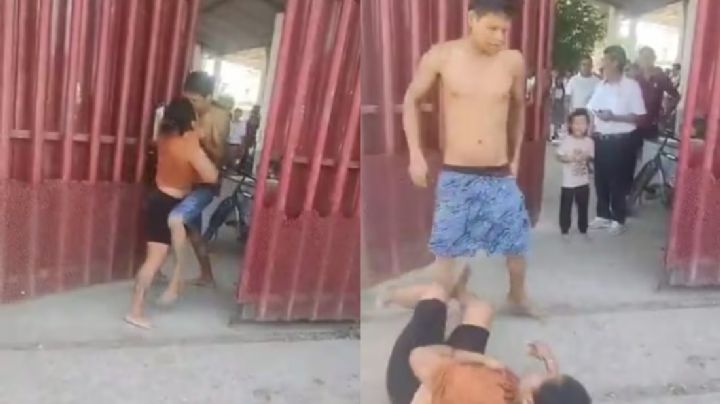 Mujer es golpeada por su pareja afuera de una escuela en Tabasco frente a su hijo (Video)
