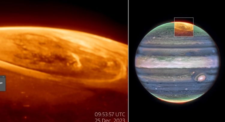 Telescopio Webb capta las brillantes auroras de Júpiter