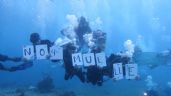 Foto ilustrativa de la nota titulada: Protestan en el fondo del mar contra la construcción del Cuarto Muelle en Cozumel