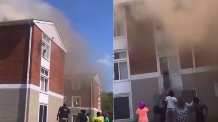 VIDEO: mujer lanza a su bebé por la ventana tras explosión en edificio