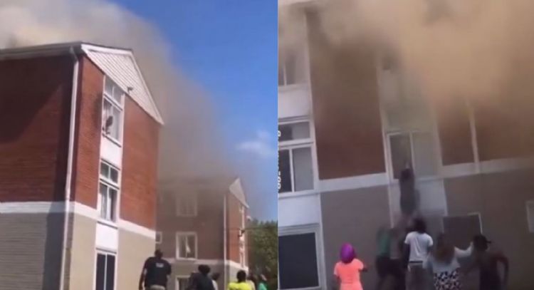 VIDEO: mujer lanza a su bebé por la ventana tras explosión en edificio