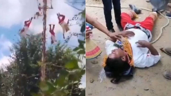 Cinco Voladores de Papantla caen de más de 10 metros tras colapso de estructura (Videos)
