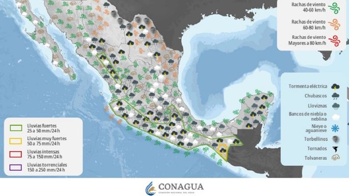 Lluvias fuertes e intensas azotarán el martes a más de la mitad del país