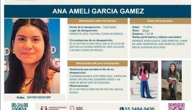 Continúa búsqueda de Ana Ameli, estudiante de la UNAM que desapareció en el Ajusco