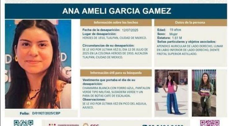 Continúa búsqueda de Ana Ameli, estudiante de la UNAM que desapareció en el Ajusco