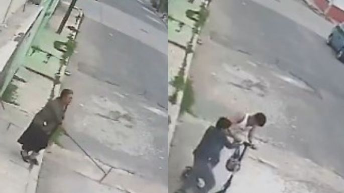 Adulta mayor frustra asalto con un jalador para proteger a su nieto en el Edomex (VIDEO)