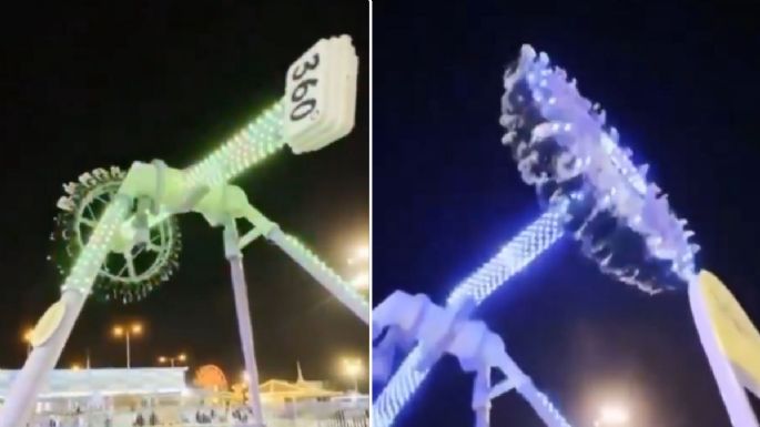 Captan cómo un juego mecánico se parte en dos con personas a bordo (Video)