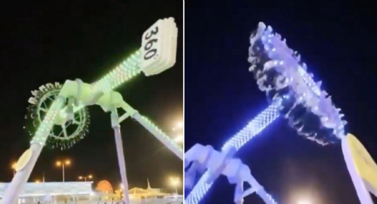 Captan cómo un juego mecánico se parte en dos con personas a bordo (Video)
