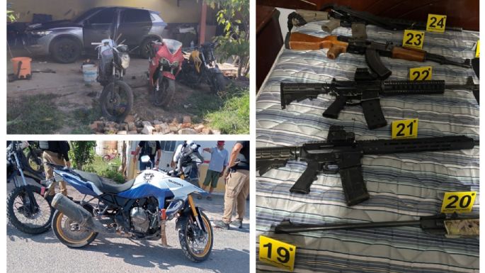 Aseguran arsenal y vehículos robados en Encarnación de Díaz, Jalisco