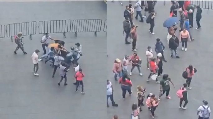 Comerciantes ambulantes arman campal en Zócalo de la CDMX por espacios para vender (Videos)