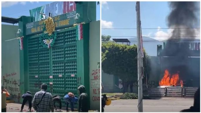 Normalistas lanzan petardos contra 27 batallón de Iguala por jornada de lucha de Ayotzinapa