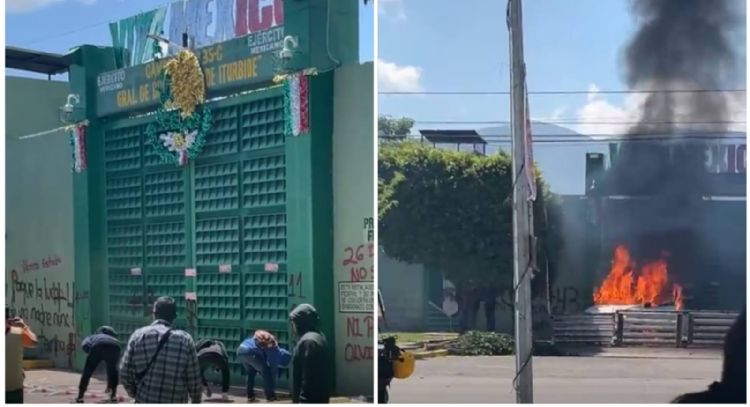 Normalistas lanzan petardos contra 27 batallón de Iguala por jornada de lucha de Ayotzinapa