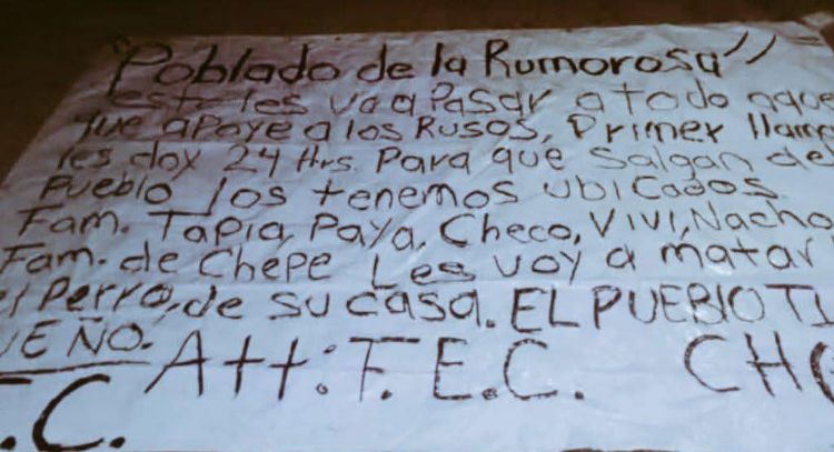 Con narcomanta, amenazan a seis familias de La Rumorosa por supuesto apoyo a "Los Rusos"