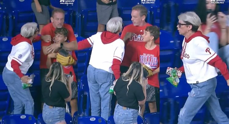 Exhiben a mujer que arrebata pelota de beisbol a niño durante juego de los Phillies vs. Marlins