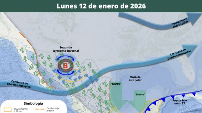 Masa de aire polar cubre el país; frío y lluvias azotarán de lunes a jueves a los siguientes estados