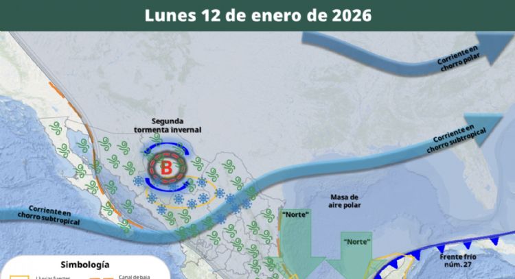 Masa de aire polar cubre el país; frío y lluvias azotarán de lunes a jueves a los siguientes estados