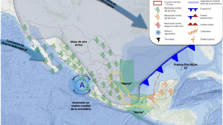 Frente frío 37 azotará con nuevas lluvias fuertes de viernes a lunes en estas entidades