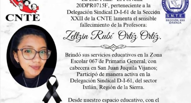 Investigan como feminicidio el asesinato de la maestra Zeltzin Rubí en Oaxaca