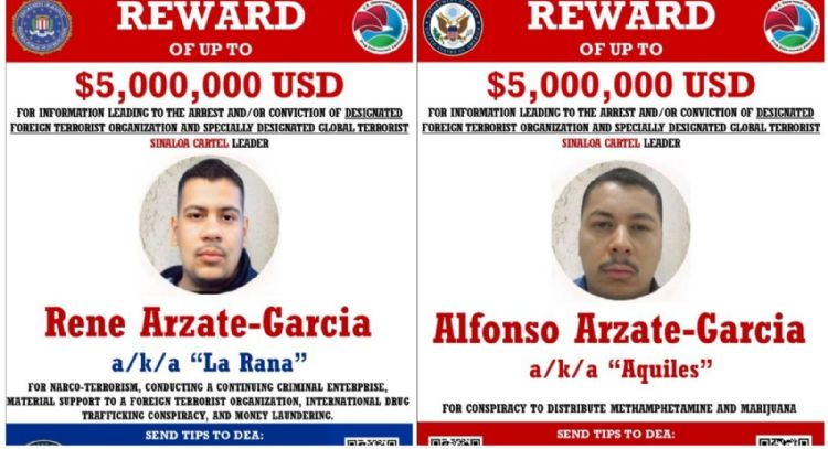 EU ofrece 10 mdd por "La Rana" y "Aquiles", presuntos capos del Cártel de Sinaloa en Tijuana